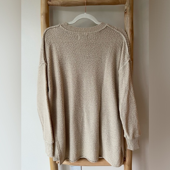 Aerie Lightweight Cream Textured Knit Hi-Low Crewneck Tunic Style Sweater Small - Picture 5 of 6